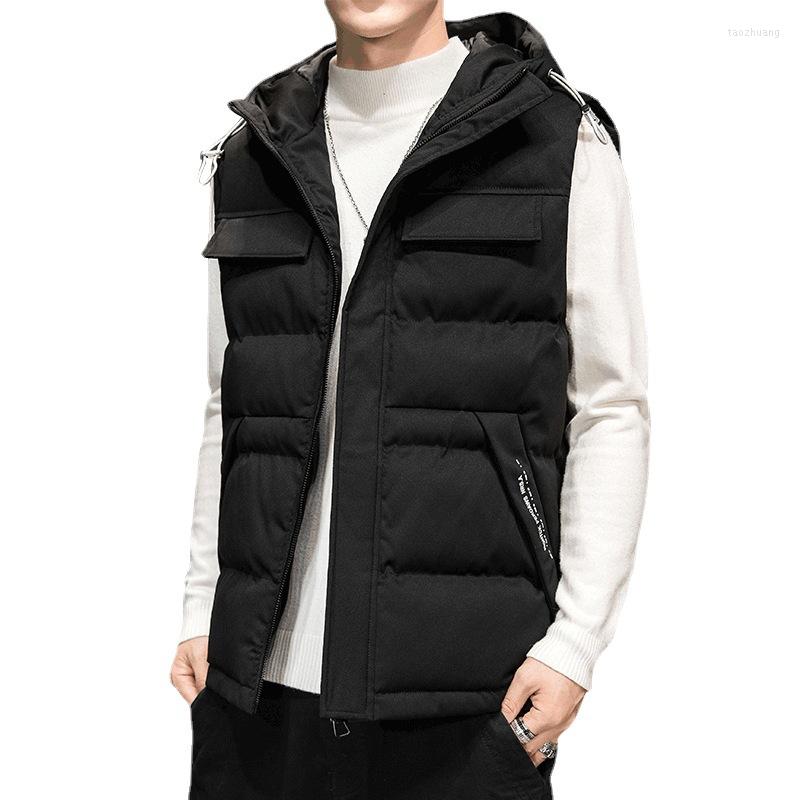 

Men's Vests Men's Down Cotton Winter Korean Fashion Hooded Vest Warm And Thickened Cuff, 32016