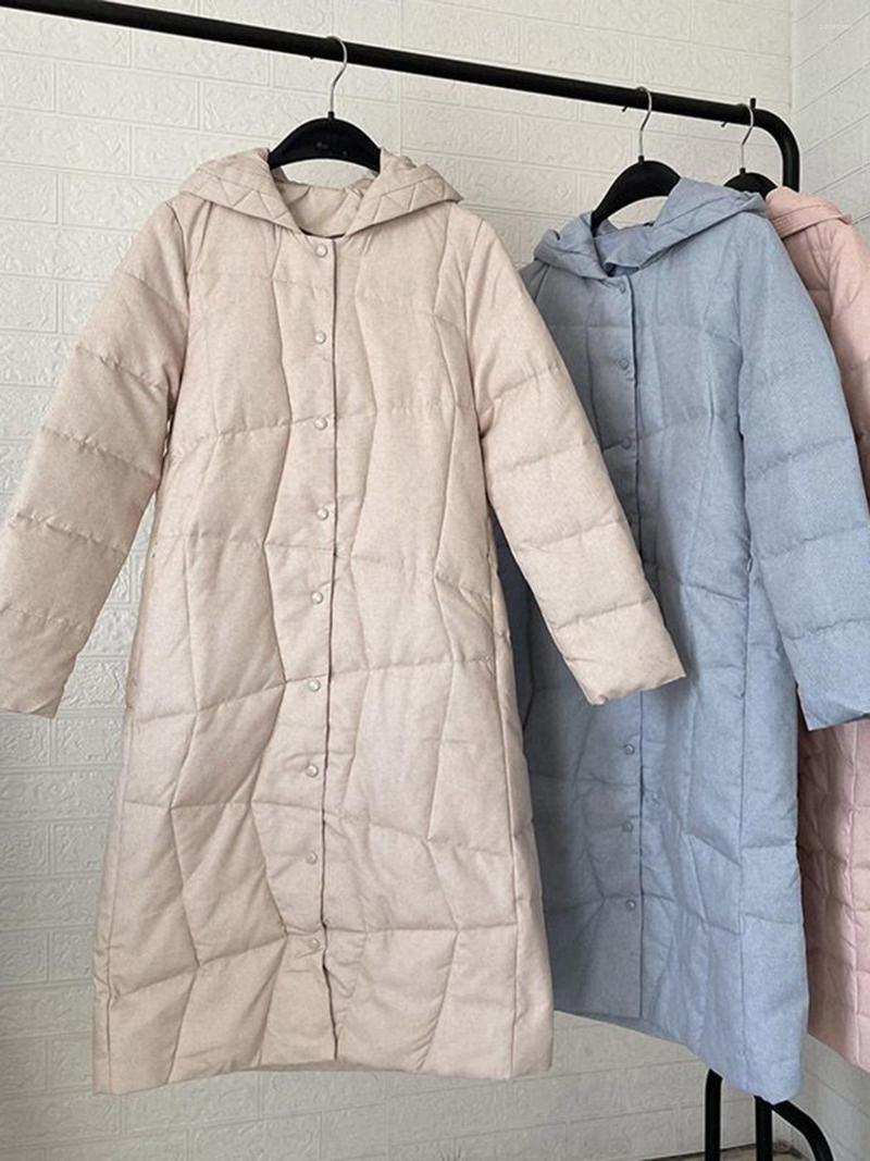 

Women' Down Hooded Warm Long Jacket Coat Women 2022 Winter Autumn Quilted Solid Color Zipper Single Breasted Simplee Parkas Feminina, Beige