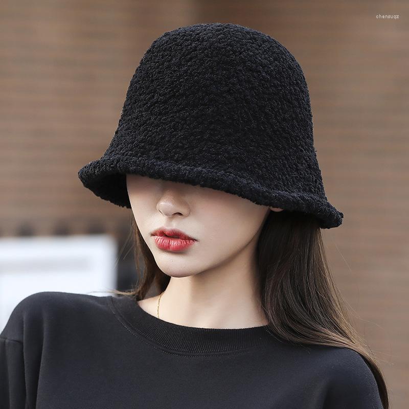 

Berets Korean Lamb Fleece Bucket Hats Fashion Women's Hat Winter Keep Warm Japanese Selfie Fisherman Retro Men's Basin Caps, Beige