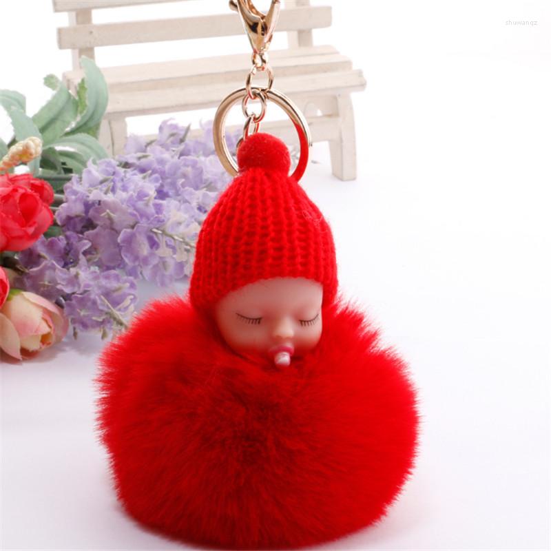 

Keychains 8pcs/Lot Sleeping Doll Keychain Pompom Faux Fur Ball Kids Toy Women Trinket Bag Key Ring Gift