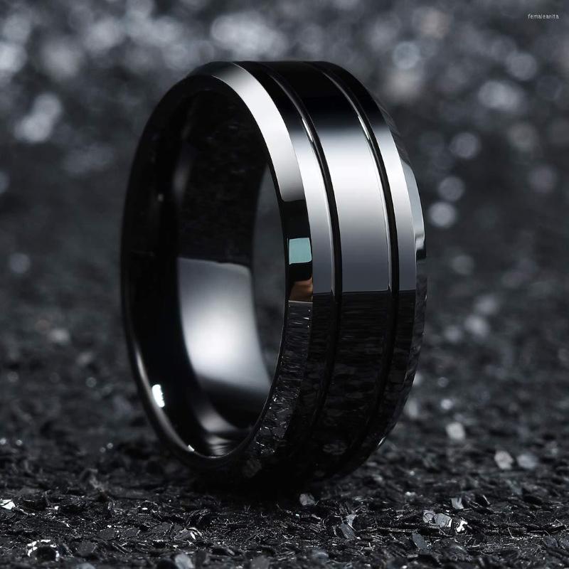 

Wedding Rings 8mm Fashion Black Tungsten Business Mens Double Fluted Beveled Brushed Engagement Anniversary Jewelry Gifts