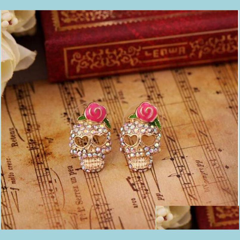 

Stud Pink Rose Skeleton Ear Studs Rhinestone Skl Earrings Stud For Women Girls Fashion Jewelry Drop Delivery Dhdgf