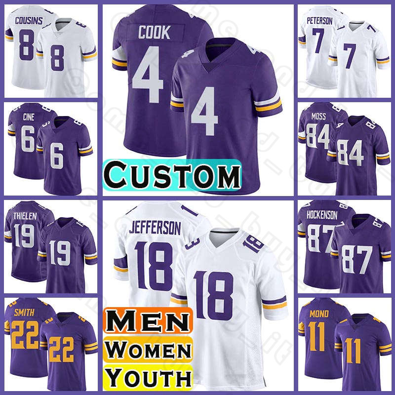 

18 Justin Jefferson Football Minnesota Vikings Dalvin Cook Adam Thielen Jerseys Kirk Cousins Harrison Smith Danielle Hunter Lewis Cine T.J. Hockenson Randy Moss, Custom women(w j r)