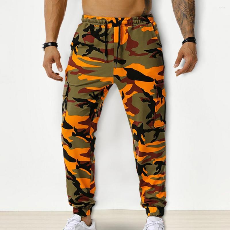 

Men's Pants Men Sweatpants Male Joggers Multi Pockets Printed Mid Waist Cargo Streetwear, Army green