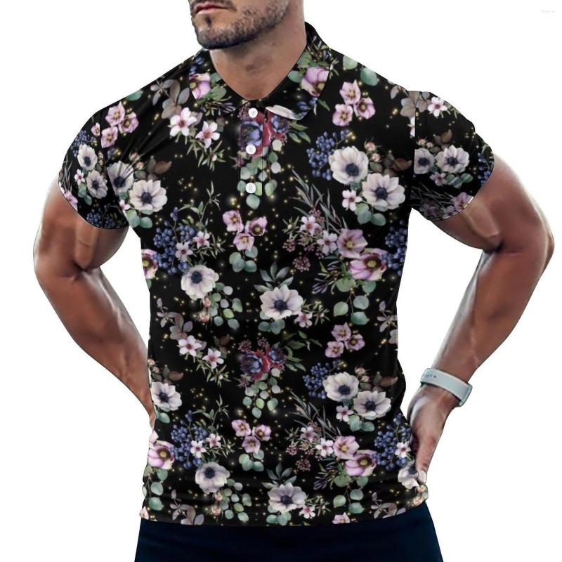 

Men' Polos White And Pink Floral Casual T-Shirts Watercolor Flower Polo Shirt Mens Stylish Summer Short-Sleeve Print Clothes Big Size, Style
