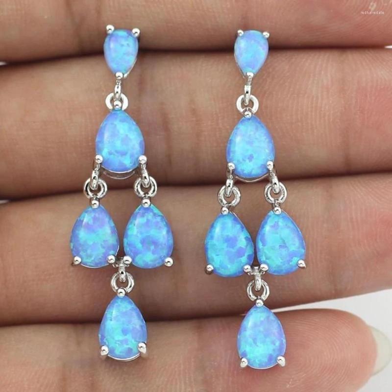 

Stud Earrings Beautiful Fire Opal White / Blue Orange Jewelry Women Long For Gift