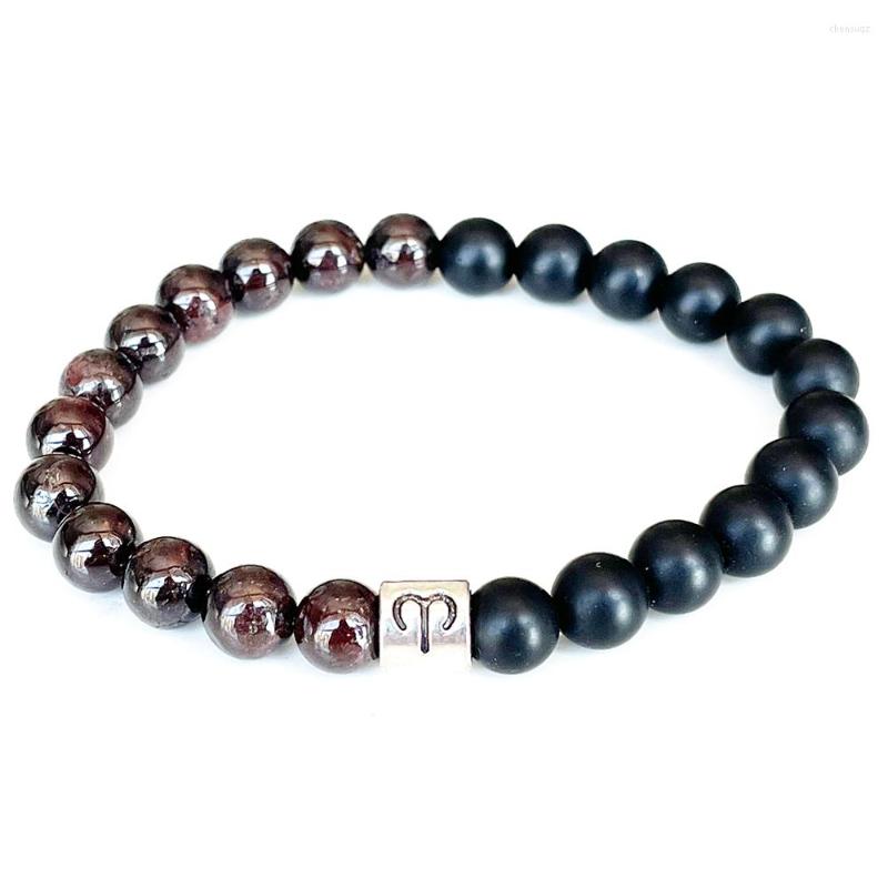 

Link Bracelets MG1683 Design Aries Zodiac Bracelet 8 MM Garnet Matte Black Onyx Energy Wrist Mala Natural Gemstone Jewelry