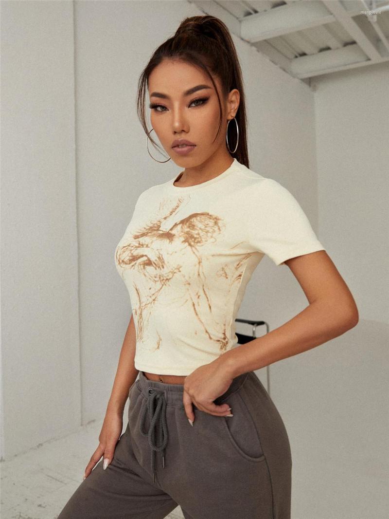 

Women's Tanks 2022 Star Fashion Women's Nightclub Party Sexy Vest Pattern Printed Cropped Round Neck Short Sleeve T-shirt Women S63, Beige