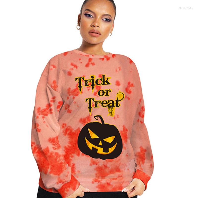 

Women' Hoodies European And American Halloween Autumn Winter Tie-dye Pumpkin Print Round Neck Long-sleeved Loose Sweater Women, 02