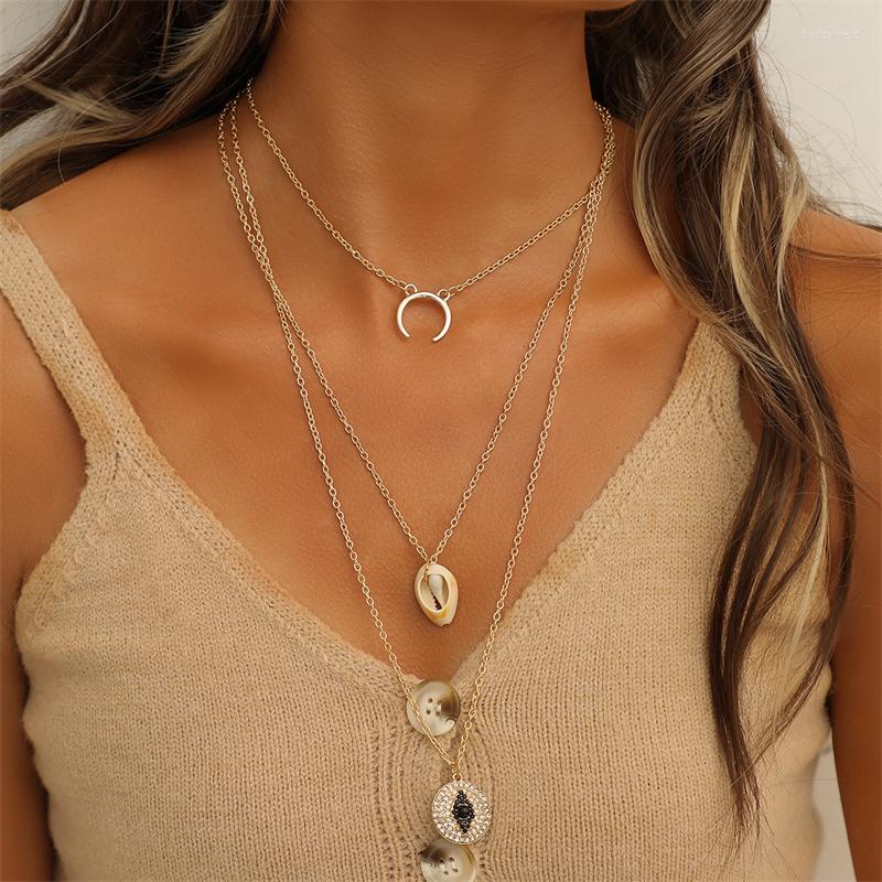 

Pendant Necklaces WeSparking EMO Multi Gold Plated Layer Chains Crescent Shell Round Brand Diamond Charm Necklace