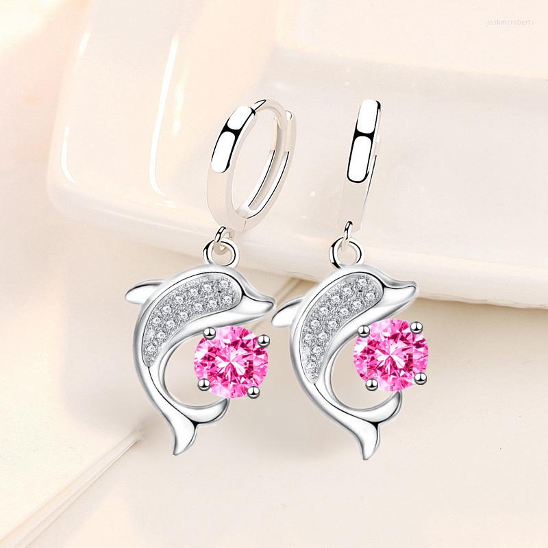 

Dangle Earrings 925 Stamp Silver Plated Women Drop Fashion Dolphin Pendant Top Quality Zircon For Party Jewelry Gift