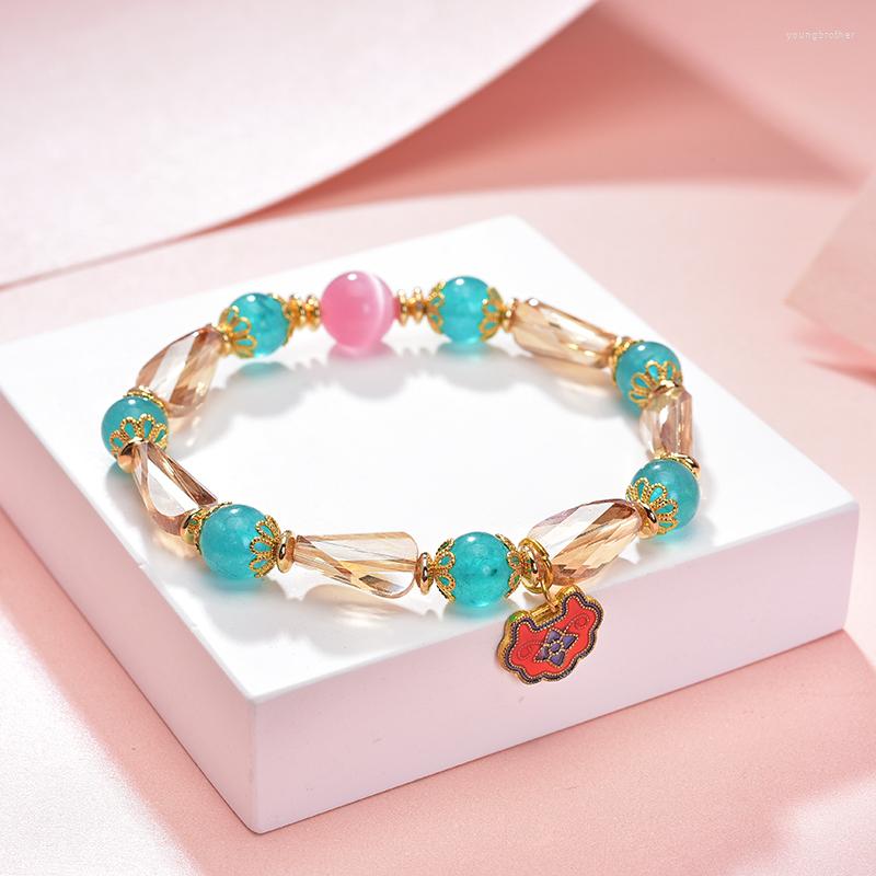 

Strand Vintage Bracelet For Women Natural Stone Jades Crystal Beads Bracelets Cloisonne Jewelry Handmade Bangle Gift 19cm B391
