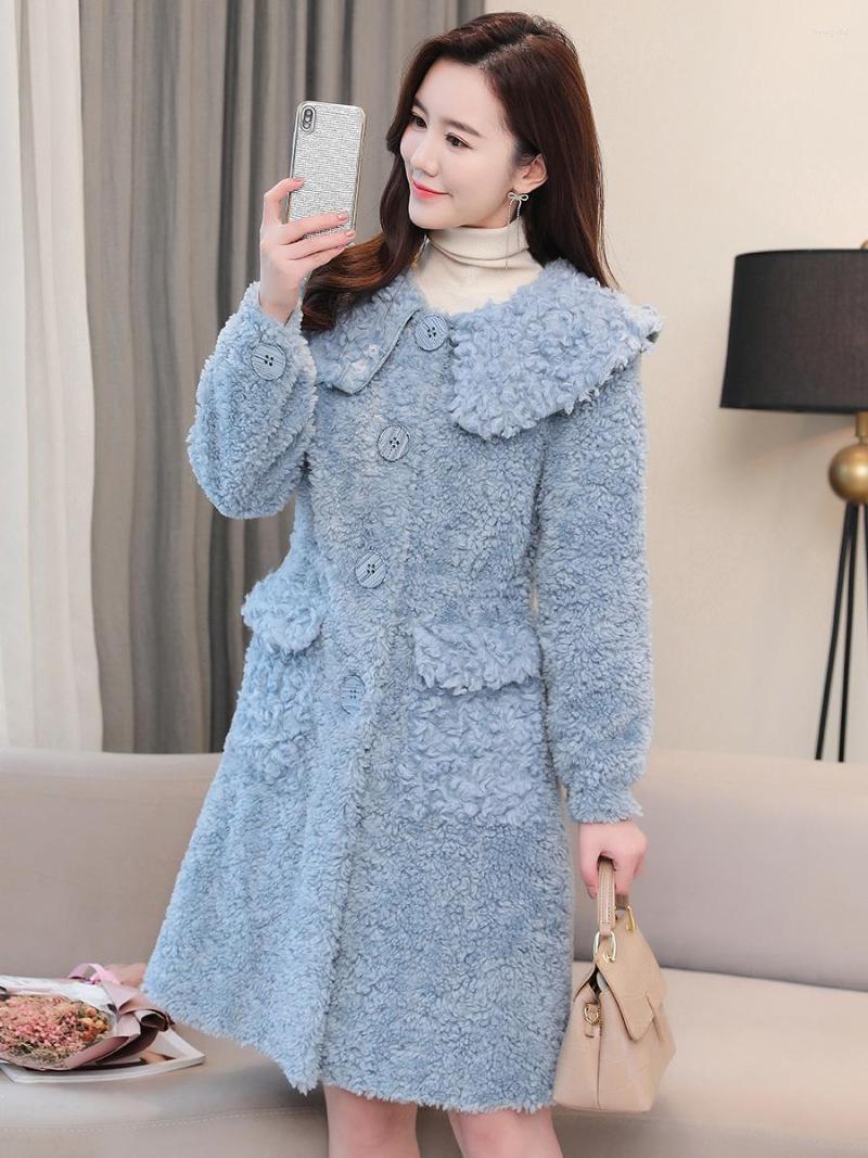 

Women' Fur Lamb Grass Women' Middle And Long 2022 Winter Kara Roll Sheep Shearing Coat Thin Thick, Aqua blue