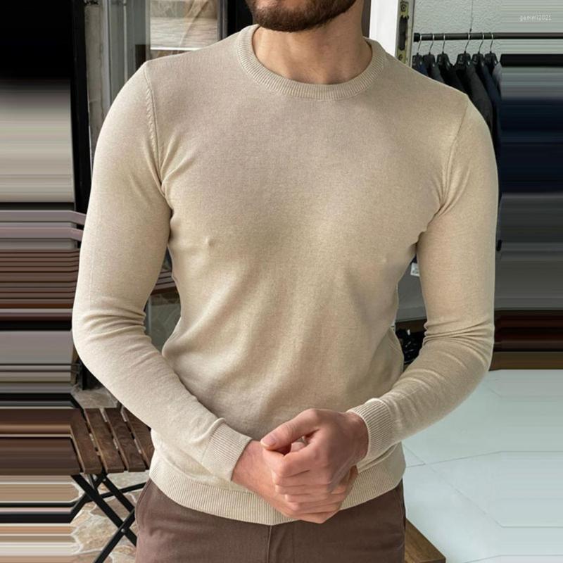 

Men' Sweaters Stylish Winter Base Sweater Solid Color Warm Bottoming Shirt O Neck, Khaki