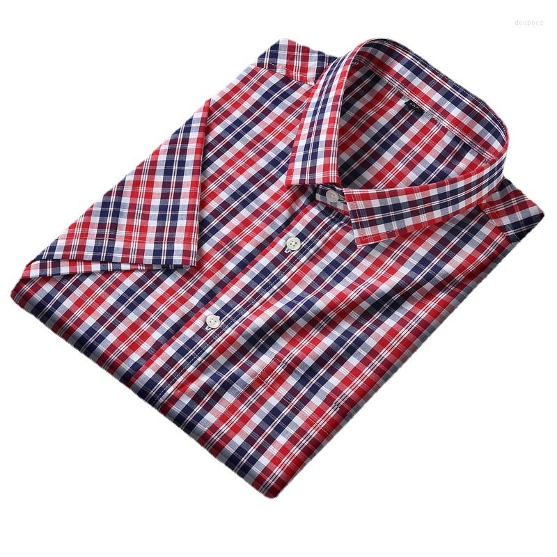 

Men's Casual Shirts Arrival Fashion Cotton Super Large Short Sleeve Plaid Shirt Men's Business Yarn Dyed Size L-7XL 8XL 10XL, 5021 blue