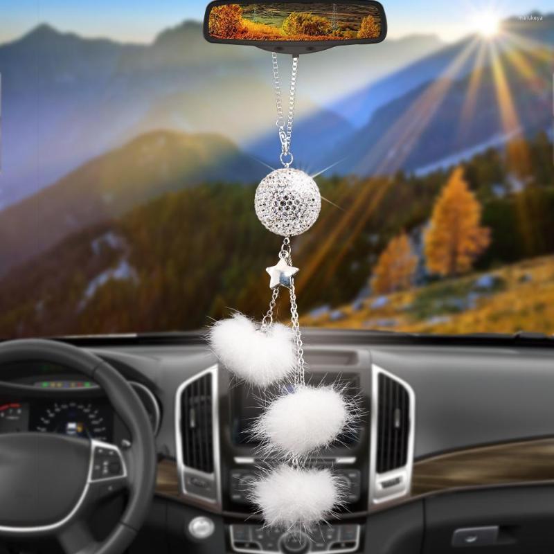 

Interior Decorations Kosoo Car Pendant Creative Crystal Ball Hair Rearview Mirror Decoration Hanging Auto Parts DIY Girls Gift