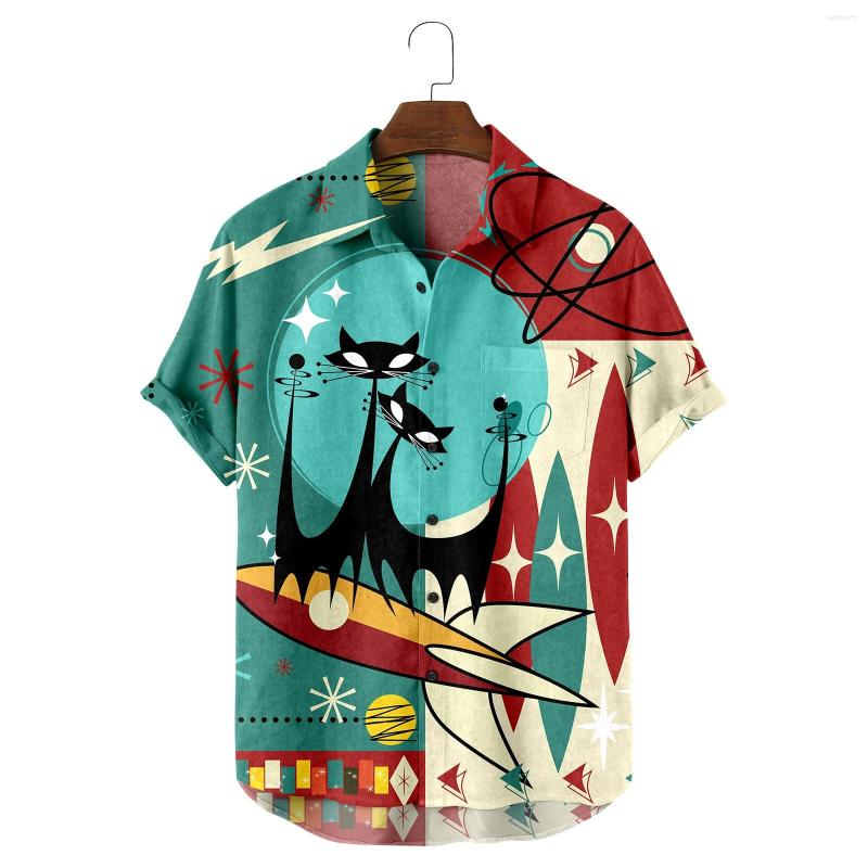 

Men's Casual Shirts 2022 Men's Shirt Hawaiian Single Button Vintage Printing Short Sleeve Vacation Streetwear Beach Male Tops