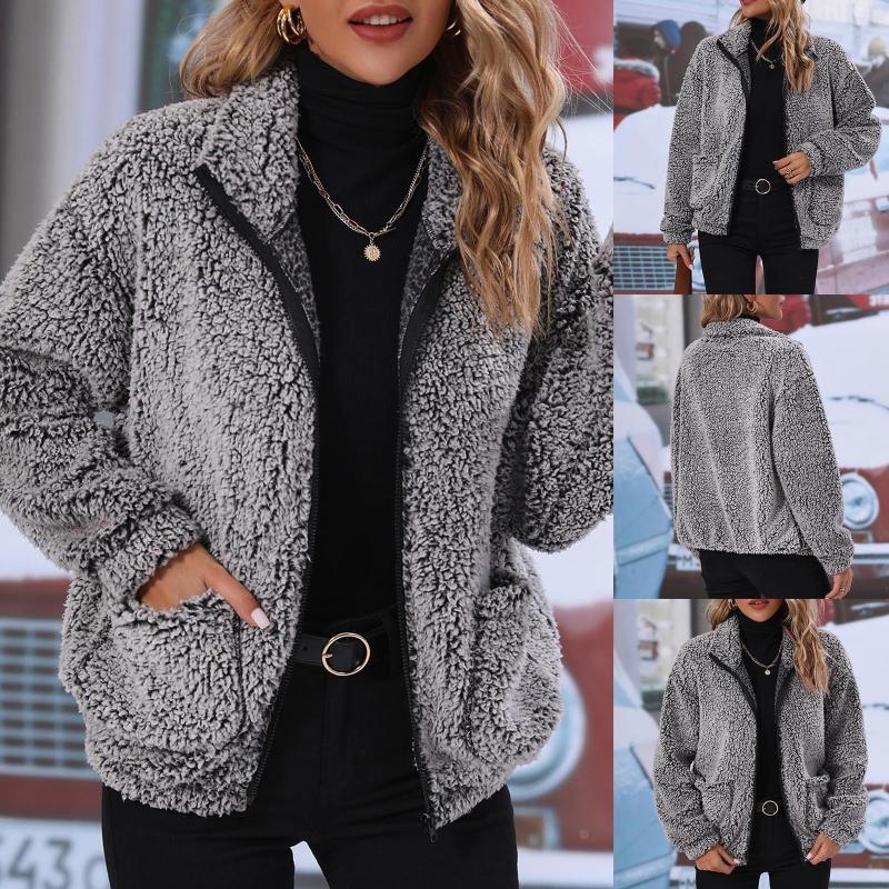 

Women' Jackets Womens Fuzzy Fleece Lapel Open Front Long Cardigan Coat Faux Warm Winter Outwear, Grey