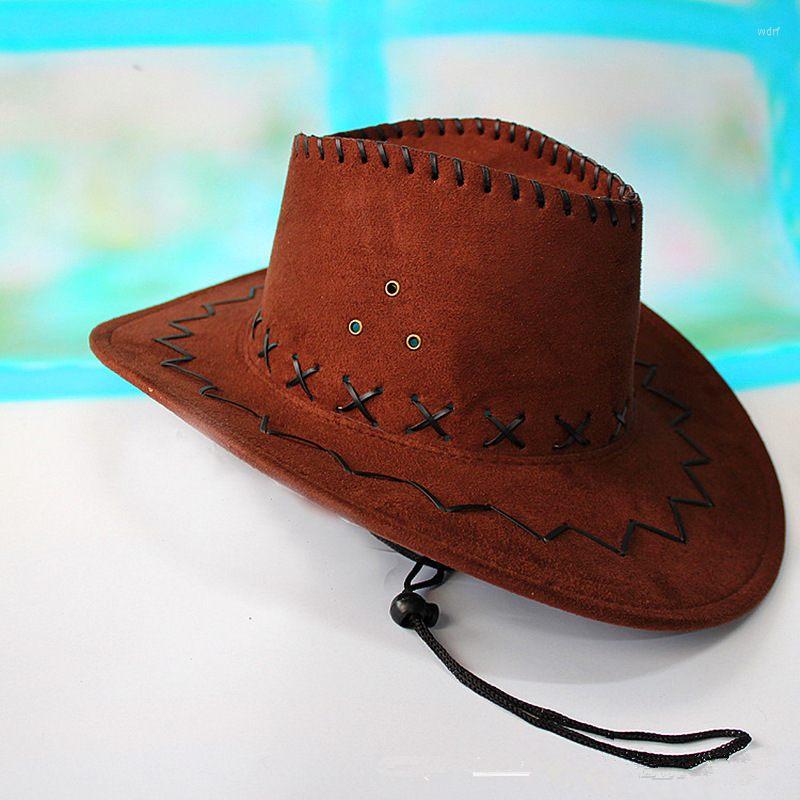 

Berets Summer Coffee Cowboy Hat Suede Look Wild West Fancy Dress Men Women Cowgirl Unisex Casual Western Hats Sun Visor Cap, Picture shown