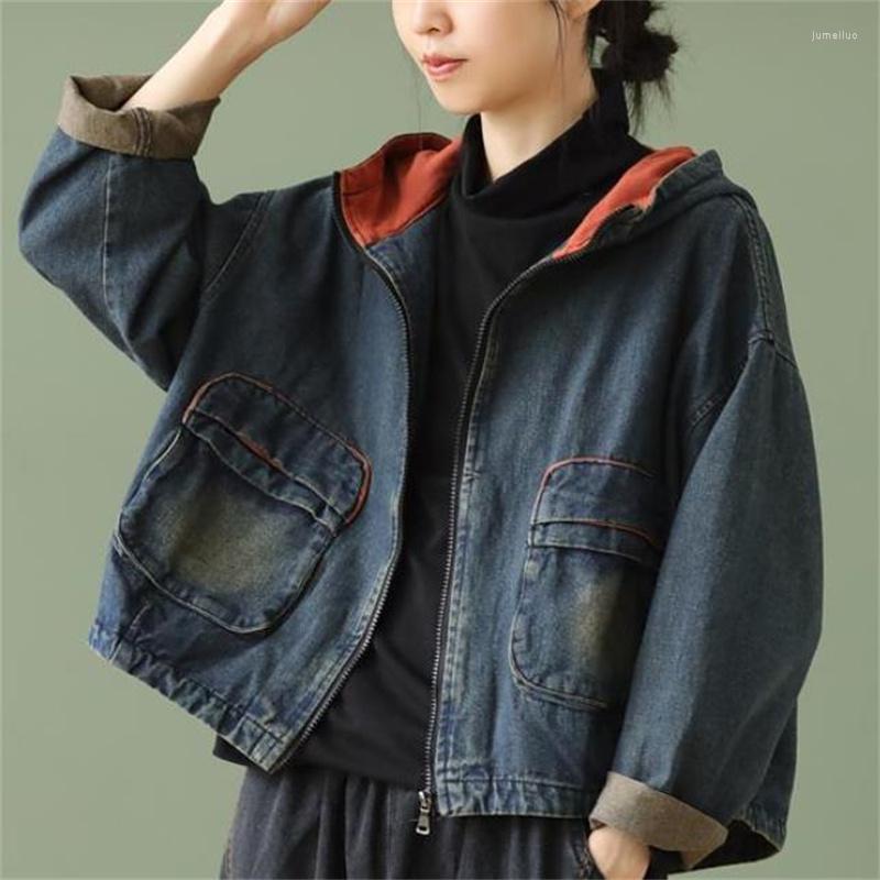 

Women's Jackets Loose Women's Fashion Pocket Denim Jacket Women, Black