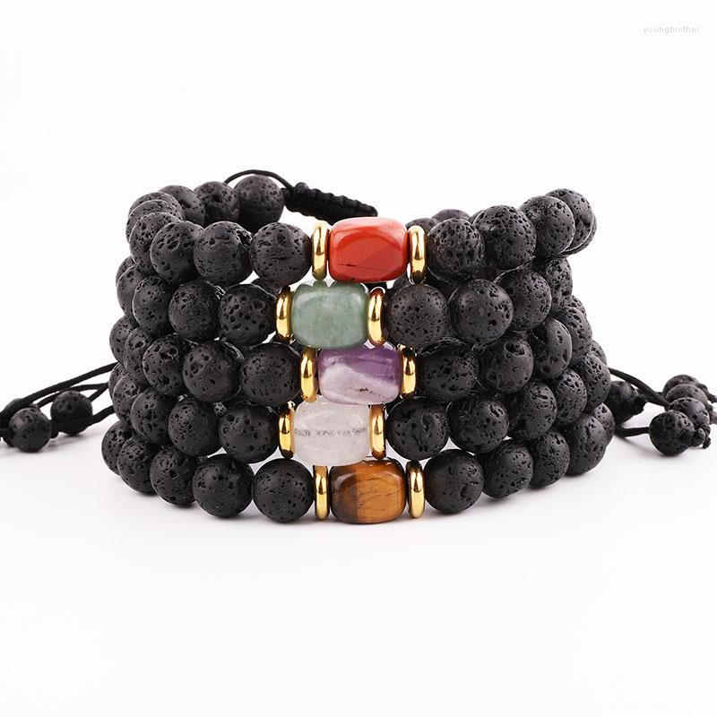 

Strand Fashion Natural Stone 7 Chakra Energy Beads Braided Lava Macrame Bracelet Jewelry Men Women
