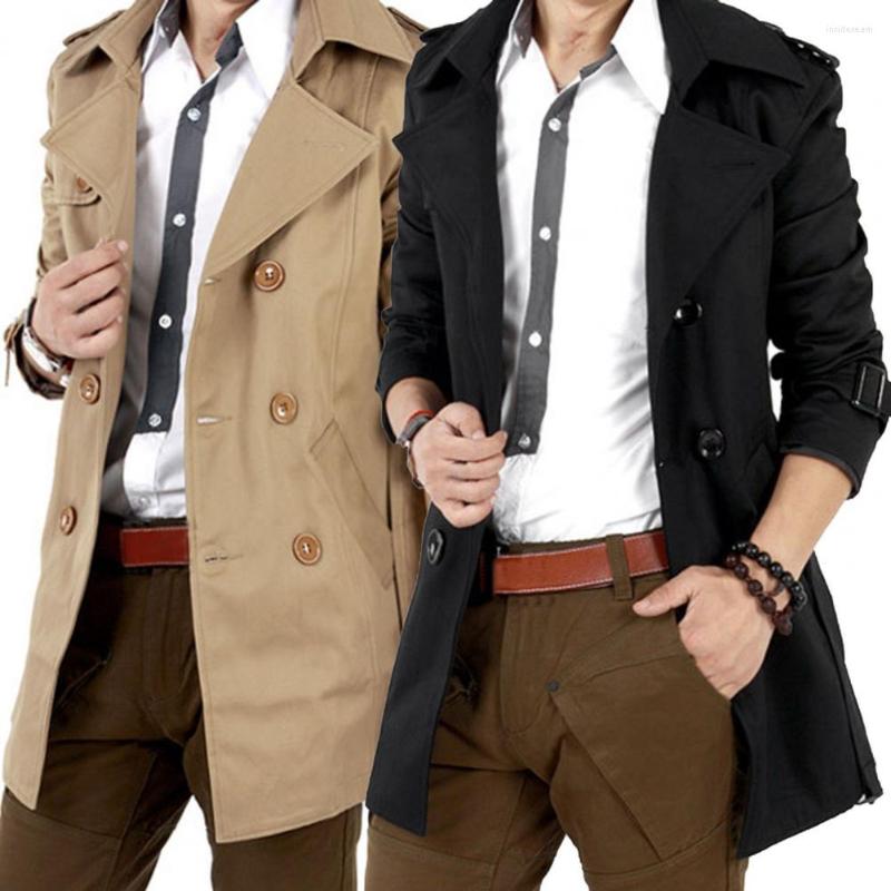 

Men's Trench Coats Trendy Men Coat Slim Anti-wrinkle Simple Winter Thermal, Black