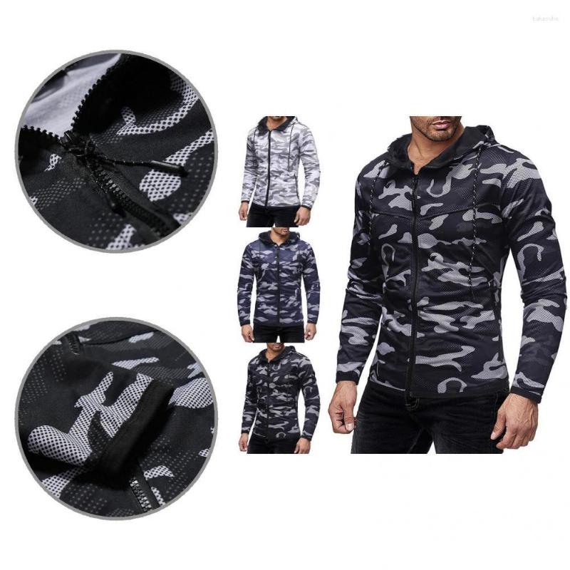 

Men's Sweaters Sweatshirt Coat All-Match Men Hoodie Zipper Closure Windproof Classic Drawstring Camouflage Print, Black