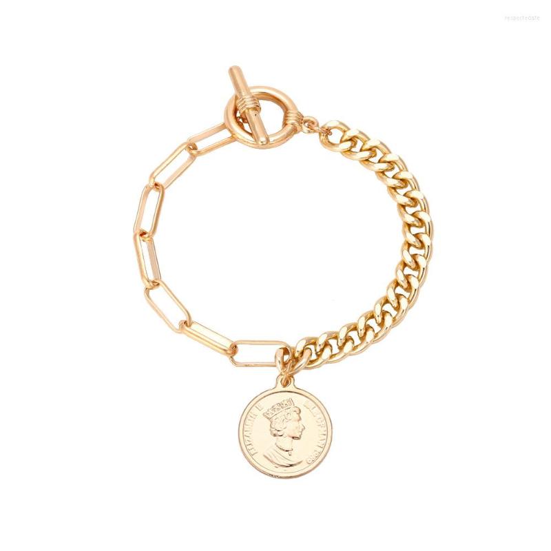 

Strand Metal Chain Portrait Coin Women's Bracelet Ot Button Hand Ornaments In Personalized Creative Asymmetric Jewelry