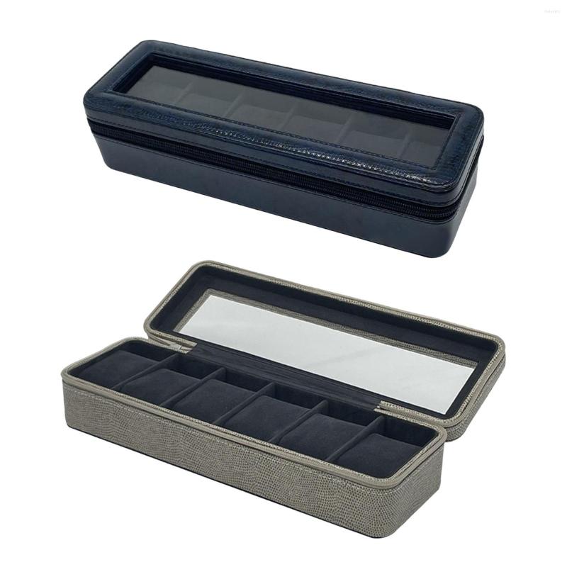 

Watch Boxes Box Storage 6 Slot Showcase With Lid Display Case Holder Jewelry Organizer Dustproof Large For Men And Women