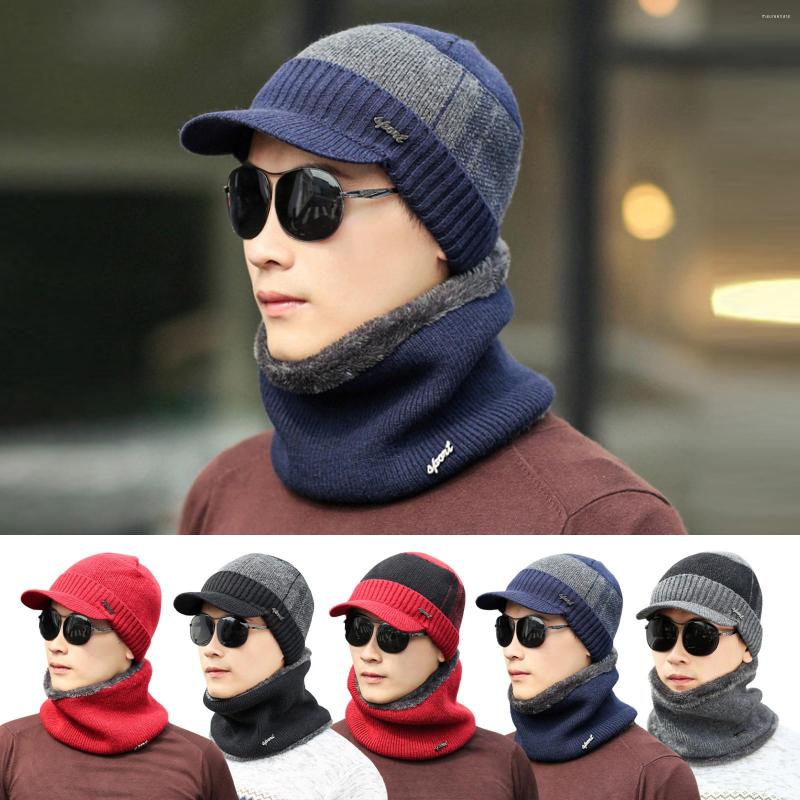 

Berets 2022 Winter Plush Thickened Ear Protection Baseball Caps For Men Outdoor Cold Warm Dad Hat Adjustable Scarf Set Stole, Black