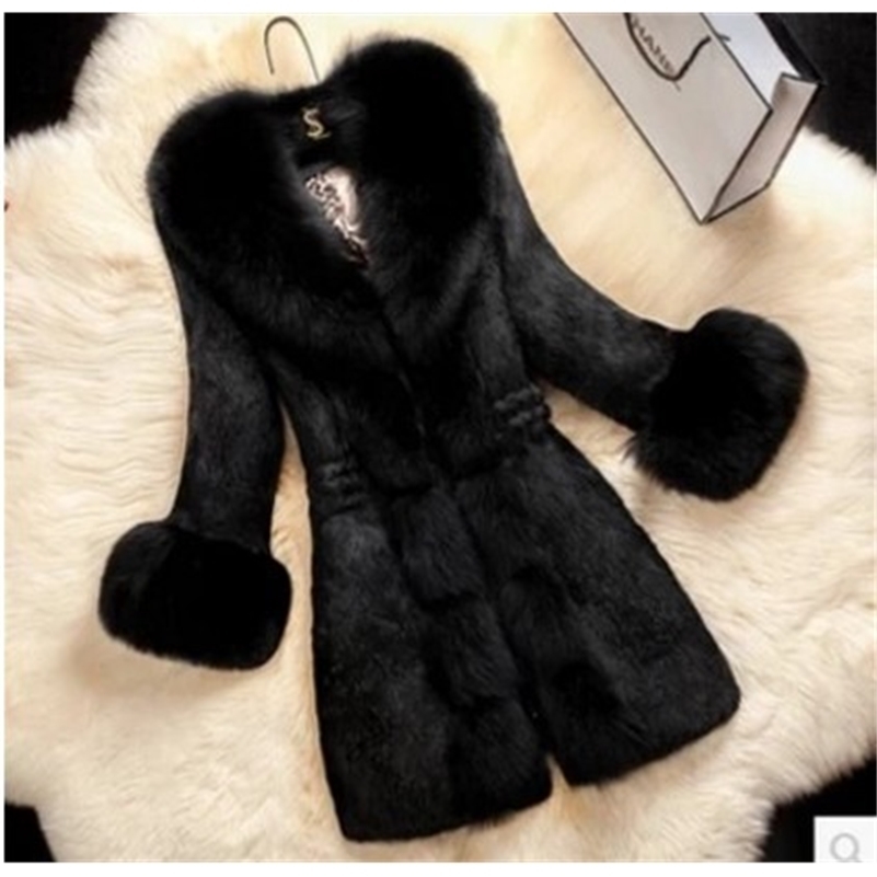 

Women's Fur Faux Fur women's coat midlength large size fur collar coat 221107, White