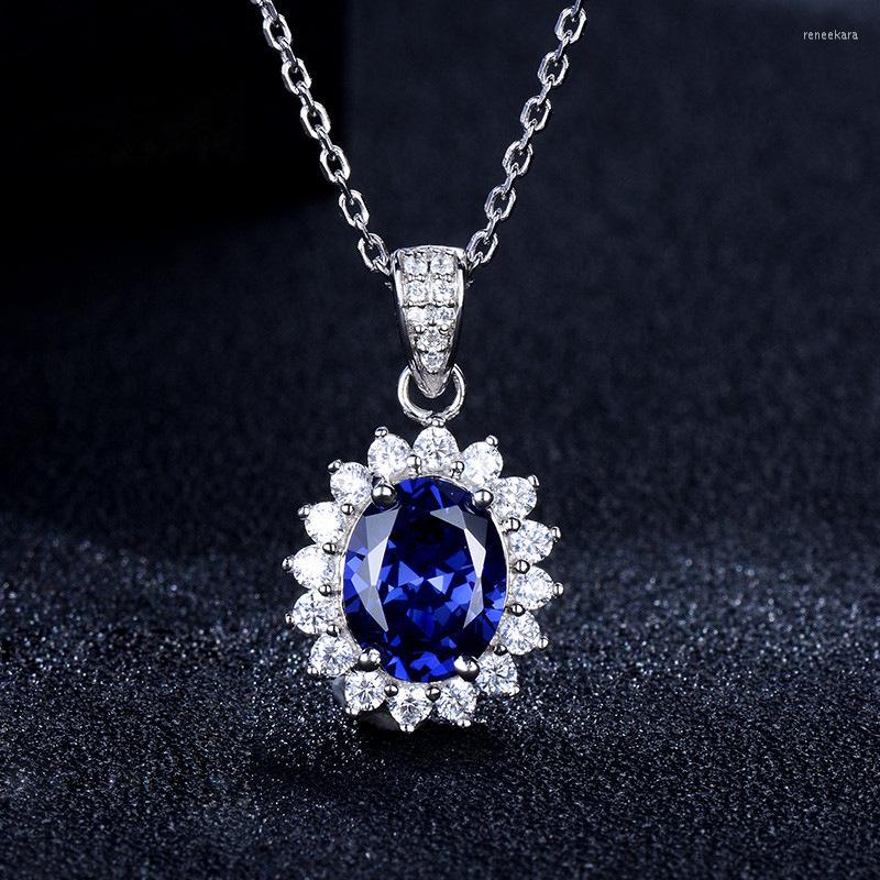 

Chains Noble Temperament Imitation Natural Sapphire Group Inlaid Zircon Pendant Women's Fashion Platinum Plated Necklace Clavicle Chain