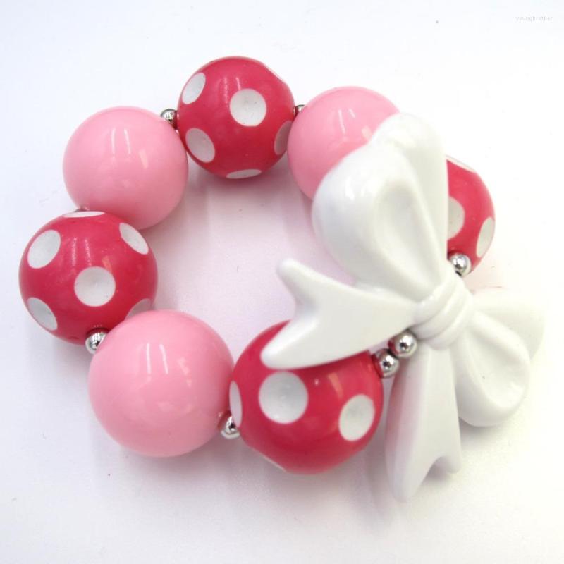 

Strand 2pcs Baby Girls Birthday Gifts Presents White Bowknot Chunky Bubblegum Bracelet Kids DIY Elastic Wristband Party Dress UP
