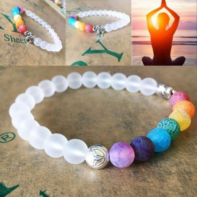 

Strand Elephant Charm Beaded Bracelet Reiki Prayer Transparent Stones Mala Bead Yoga Energy Bangles Jewelry For Men Women