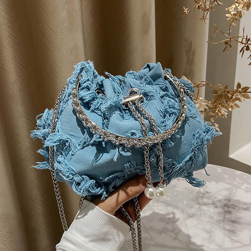 

Evening Bags Handbag Women's Versatile Chain Crossbody Fashion Casual Shoulder Bucket Bag, Blue