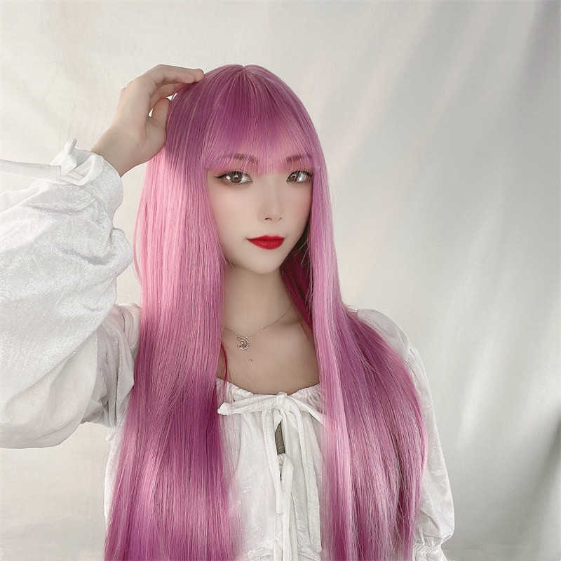 

Hair Lace Wigs Cos Women's Net Red Same Thin Rattan Color Long Straight Hair Soft Girl Lo Wig Head Set, Black