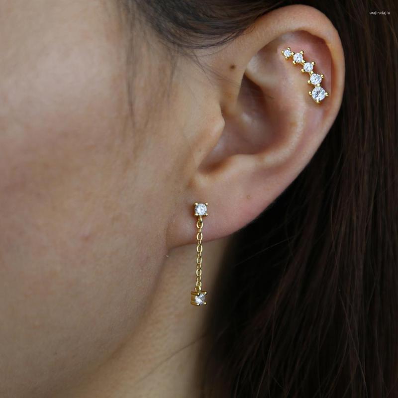 

Stud Earrings 2022 Delicate 925 Sterling Silver Sparking Fashion Women Micro Paved Cz Geometric Round Tassel Link Chain Dangle Earring