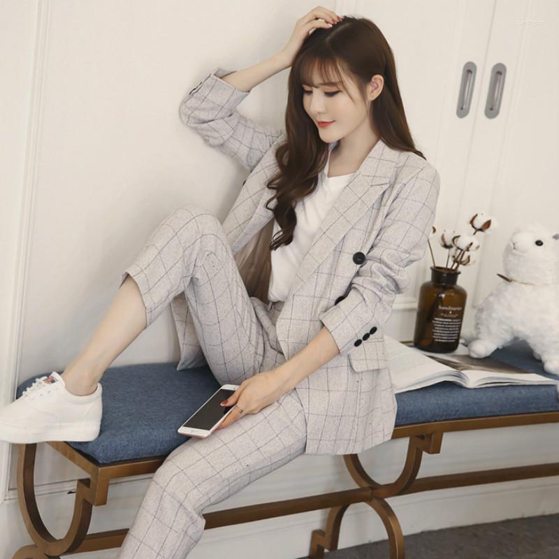 

Women' Tracksuits 2 Piece Set Women Formal Workwear Office Designs Lattice Suits Blazers Feminino Uniform Elegant Business Pant
