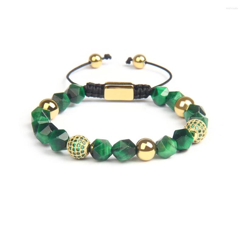 

Charm Bracelets Ailatu Luxury Faceted Cut Braiding Bracelet Tiger Eye Stone Beads Healing Anxiety Relief Jewelry Rope Chain Green Men