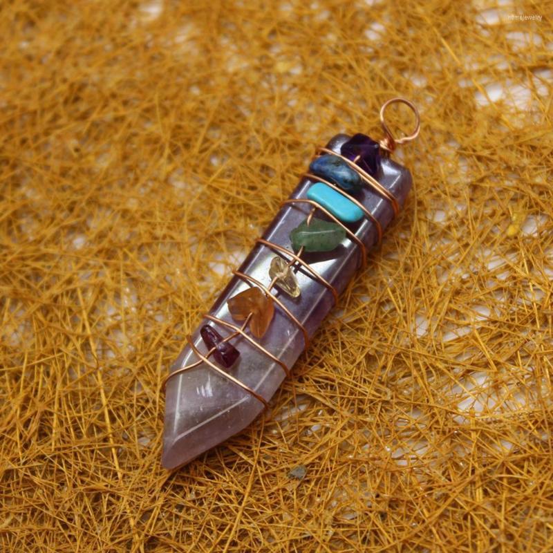 

Pendant Necklaces 6pcs Balancing Natural Stone 7 Chakra Pillar Necklace Healing Treat Purple Crystal Pendulum Charm For Jewelry Making