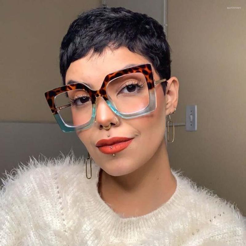 

Sunglasses 80718 Optical Anti-blue Light Glasses Frame Myopia Mirror Oversized Square Women Prescription Computer Eyeglasses