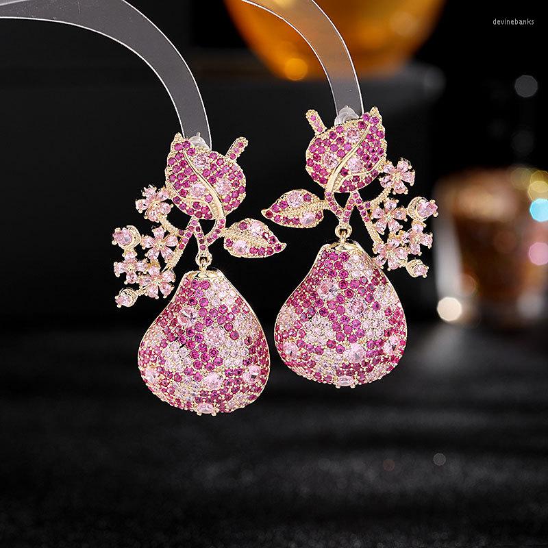 

Dangle Earrings Elegant Temperament Pear Micro Pave Cubic Zirconia Sweet Statement Fruit Eardrop Luxury Jewellery For Women