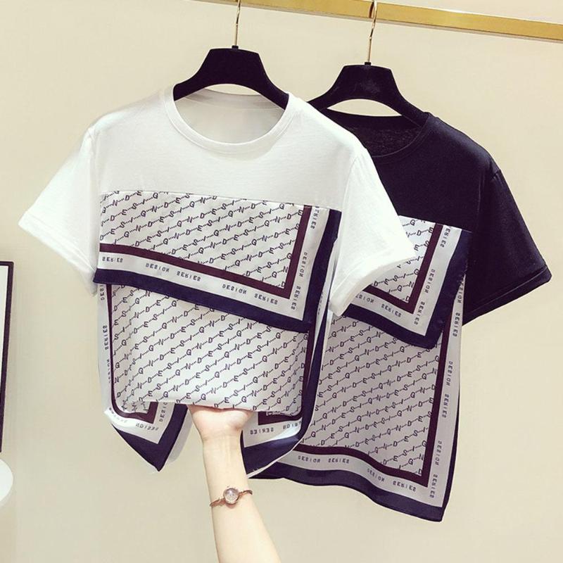 

Women' T Shirts Women' T-shirt Print O-neck Fashion Casual Loose Short Sleeve Top Summer Tees Letter Cotton Clothes, Black