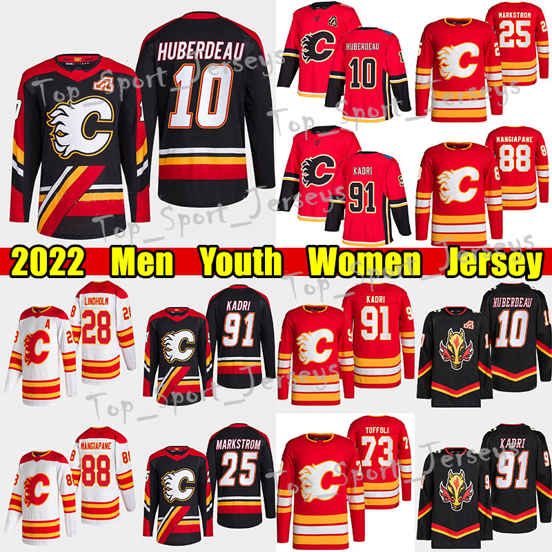 

#10 Jonathan Huberdeau Reverse Retro hockey jersey #91 Nazem Kadri Flames#25 Jacob Markstrom Elias Lindholm Andrew Mangiapane Tyler Toffoli Jarome Iginla jerseys, Red women