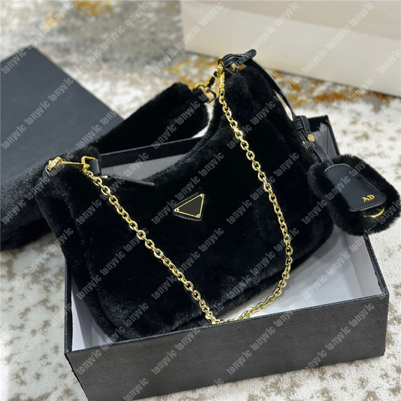 

Womens Designers Hobo Bag Fuzzy Luxury Hobo Bags Chain Luxury Shoulder Bag Rabbit Ladies Fashion Designers Handbag P Handbags Purse, Black