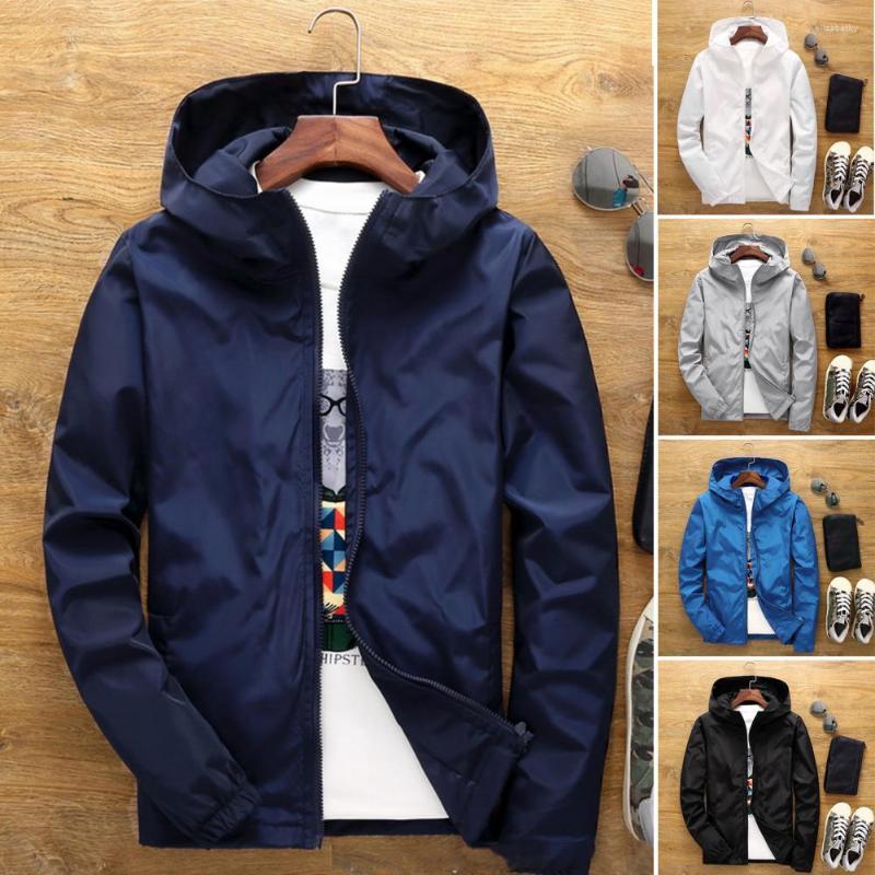 

Men's Jackets Stylish Hooded Jacket Autumn Winter Men Windbreaker Solid Color Slim Pockets Streetwear, White