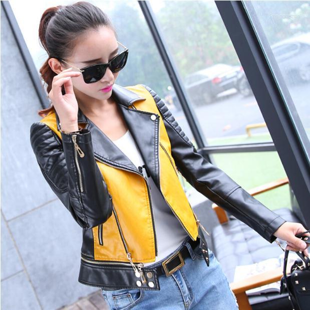 

Women's Leather Women Winter Autumn Pu Motorcycle Jacket Patchwork Lapel Female Biker Streetwears Coats Short Section Tops Jb163, Black
