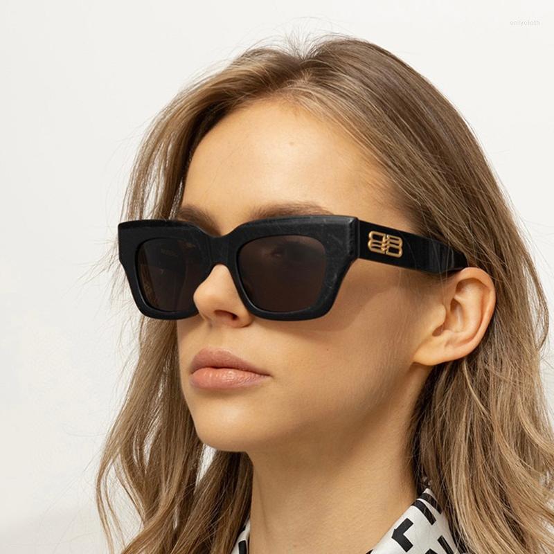 

Sunglasses High-Quality Acetate Black Frame With Metal Pattern Large Square Women And Men Grey Lens Fashion Unisex