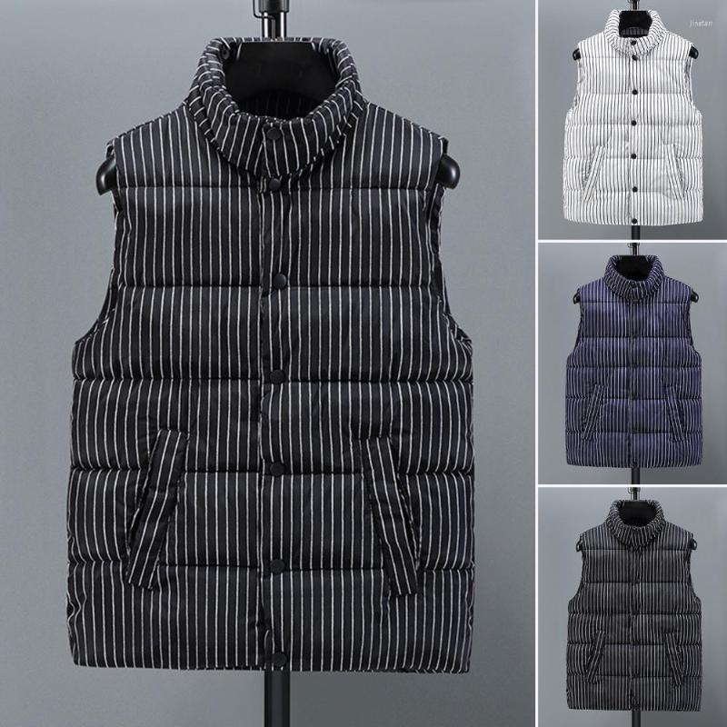

Men's Vests Autumn Winter Men Vest Cotton Padded Striped Thermal Jacket Windproof Waistcoat Korean Style Single Breasted, White