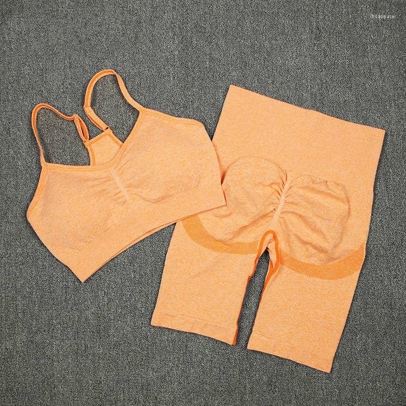 

Active Sets 2Pcs Women Sport Suit Gym Set Sexy Bra Seamless Shorts Workout Running Clothing Wear Athletic Yoga, Orange
